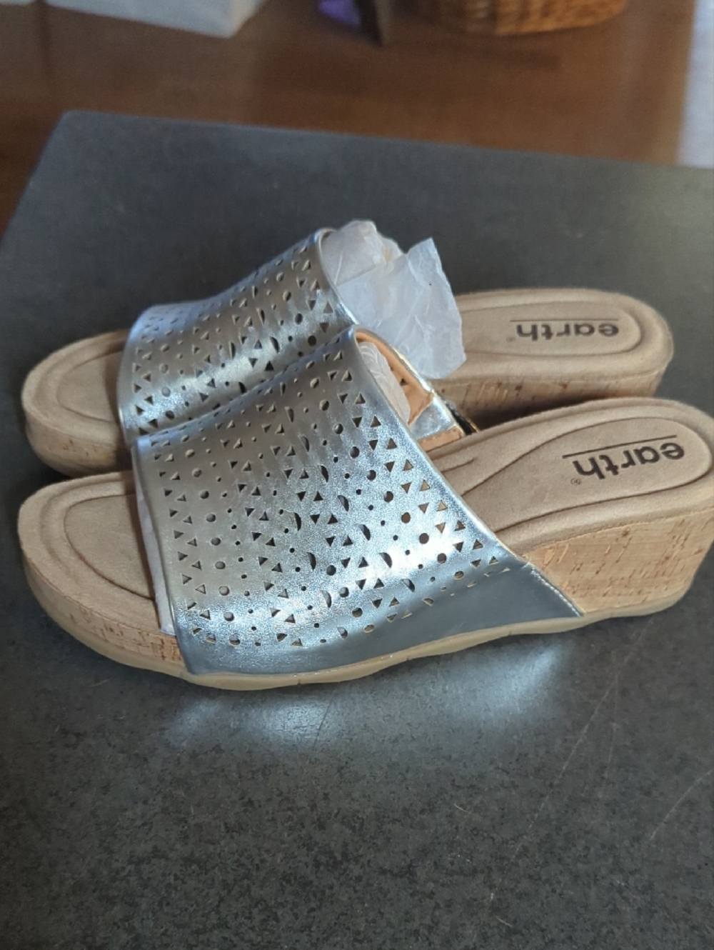 Earth Silver Perforated Slide Mules - Picture 2 of 6